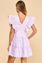 V Neckline Bow Detail Scalloped Dress-lavender