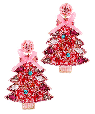 Pink Christmas Christmas Tree & Bow Drop Earrings
* Seed Bead
* Crystal
* Post
* 2 1/2