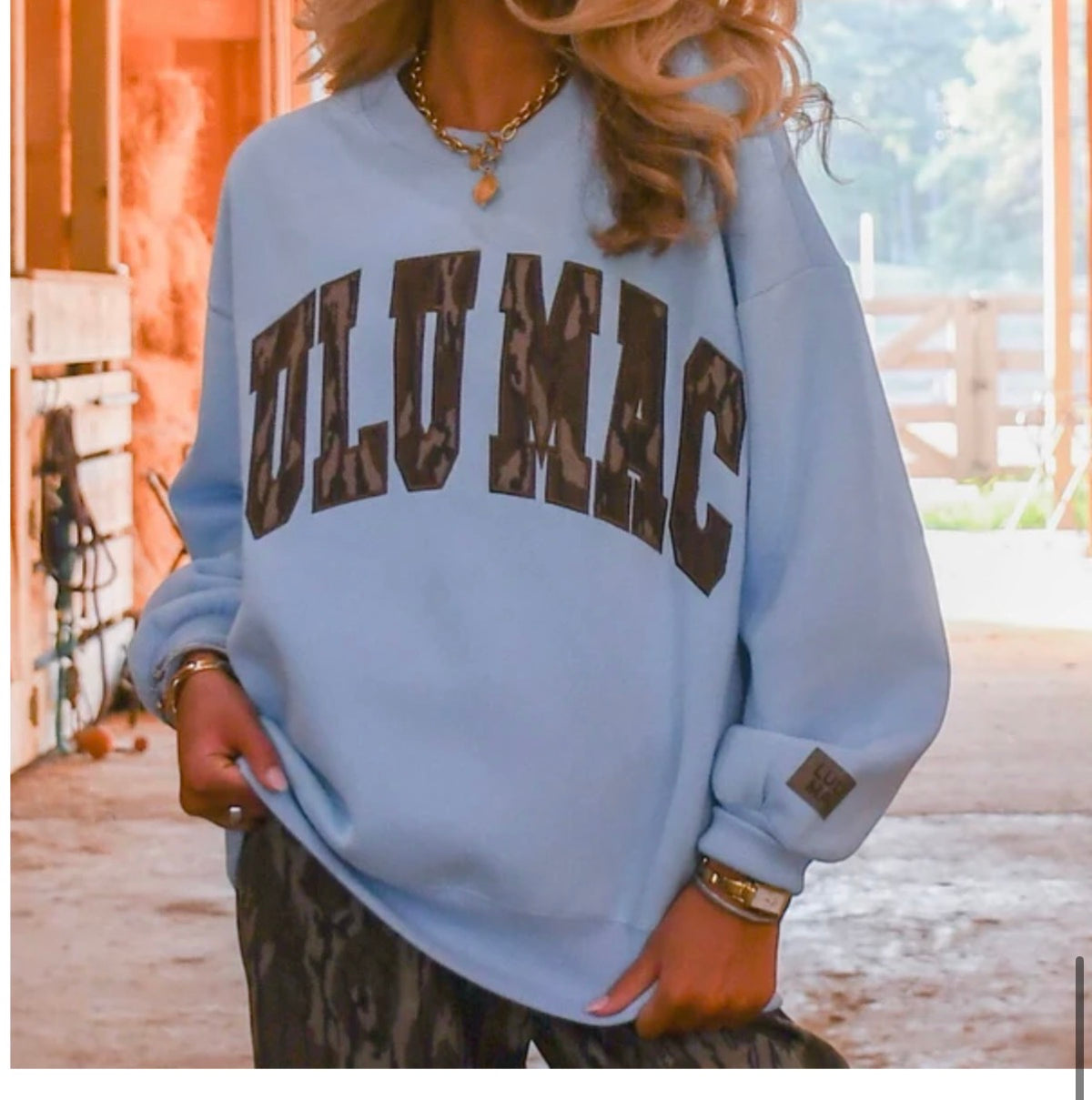 Lulu Mac bottomland camo blue sweatshirt