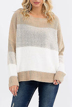 Beige Detailed Sleeve Colorblock Knit Pullover Sweater
