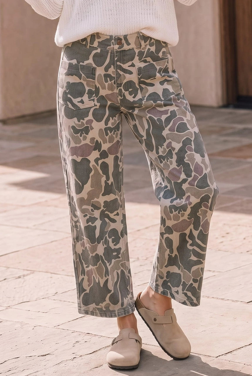 Camo Wide Leg Utility Denim Pants