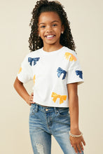Sequin bow top - kids orange navy