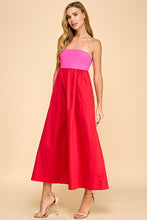 Strapless Empire Line Color Block Midi Dress
