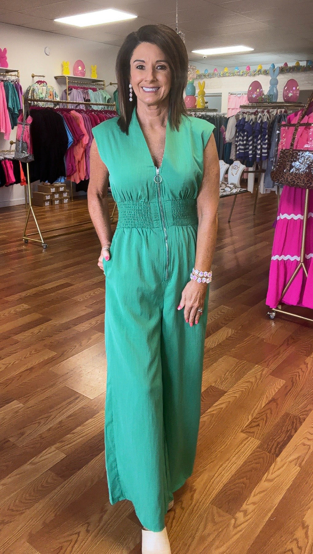 Green jumpsuit!