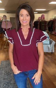 Game Day Ruffle Sleeve Scallop Trim Top