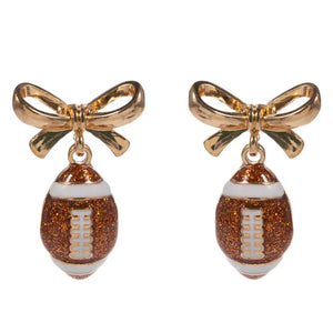 Gold Bow with Glitter Football 1.25" Earring