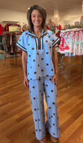 Blue/brown polka dot set
