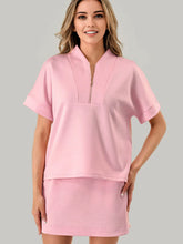 Pink Scuba Short Sleeve 1/4 Zip Top and Skort Set Pink
