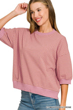 Striped Contrast Trim Rib Banded Top-great fit