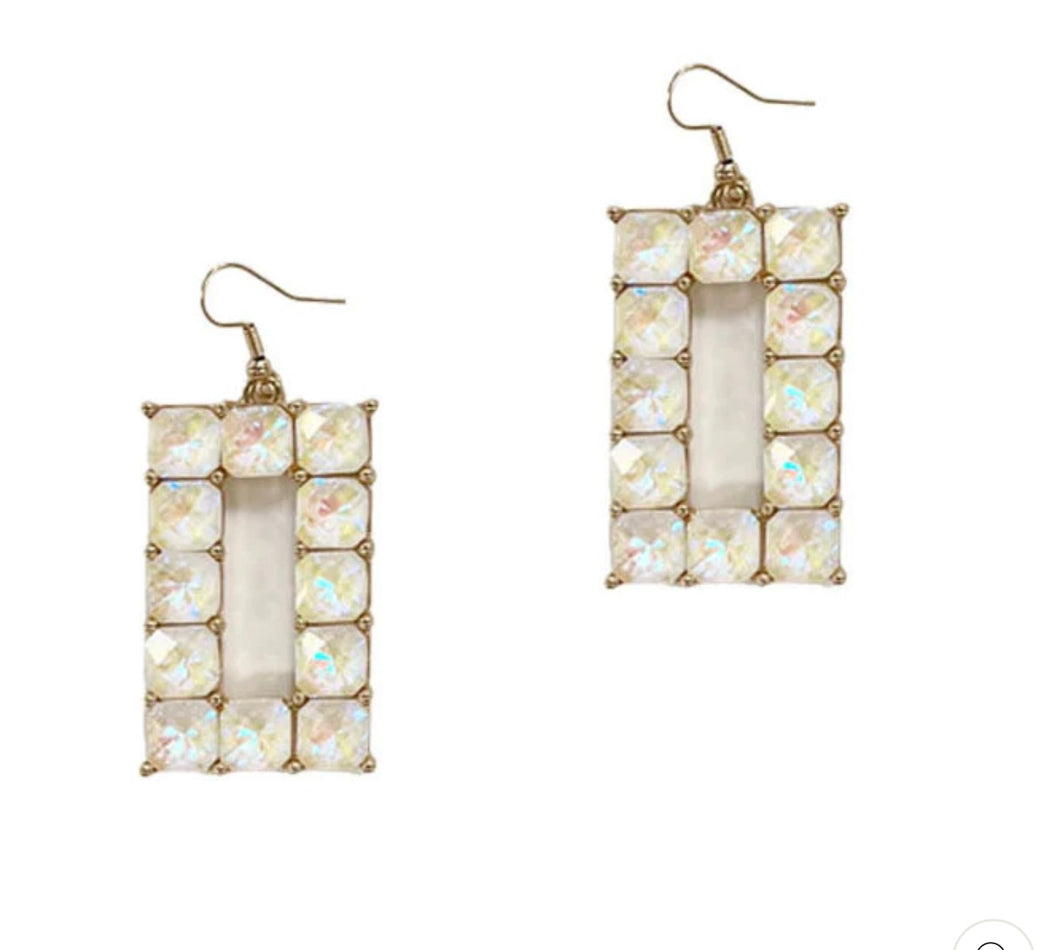 White stone square earrings