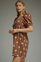 Brown floral print square neck dress