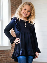 Kids  Ribbed Long Sleeve Button Ruffle Shirt