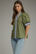 Green blue polka dot top