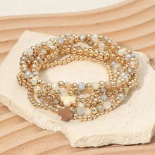 6PCS - Cross Charm Faceted Beaded Stretch Multi Layered Bracelets
