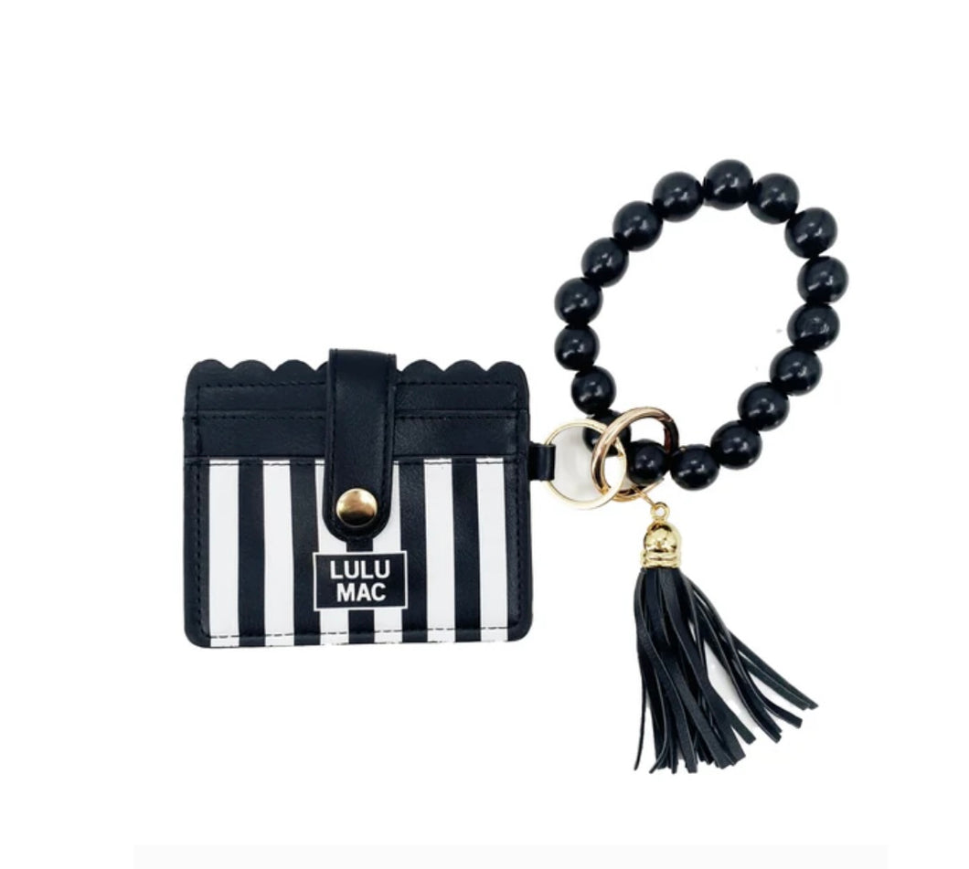 Lulu Mac BEADED WRISTLET ID WALLET BLACK STRIPE DARBY