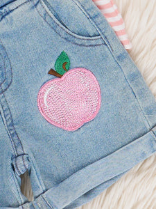 Pink Striped Pretty Apples Denim Outfit