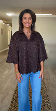 Animal print Scallop Edge Detail Leopard Suede Top