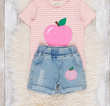 Pink Striped Pretty Apples Denim Outfit