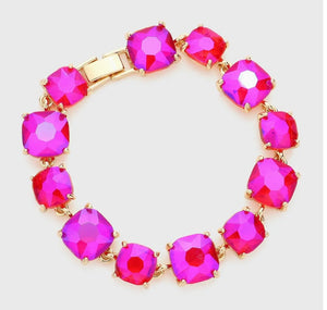 Pink Cushion Square Stone Link Evening Bracelet