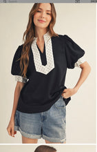 Black Tiny Polka Dot Contrast Accent Lovely Solid Top