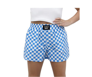 Lulu Mac blue white check shorts