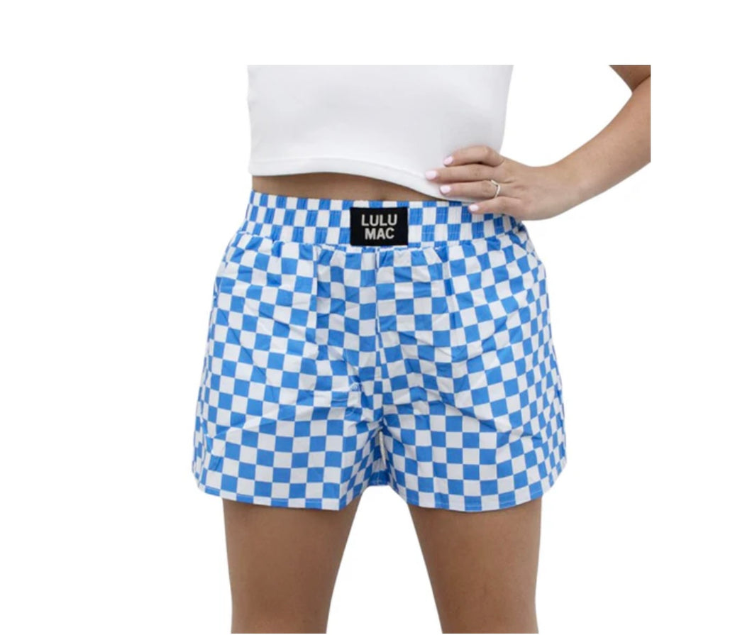 Lulu Mac blue white check shorts
