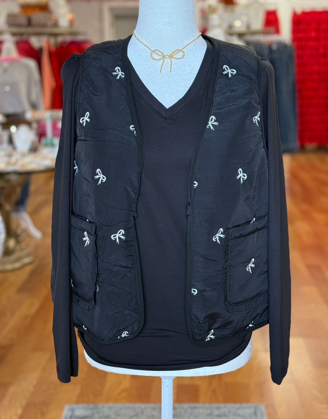 Black bow Printed Quilt Vest