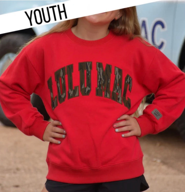 Lulu Mac youth red camo sweatshirt