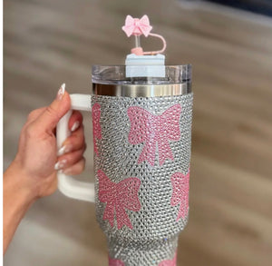 Crystal pink bow tumbler🩶🎀