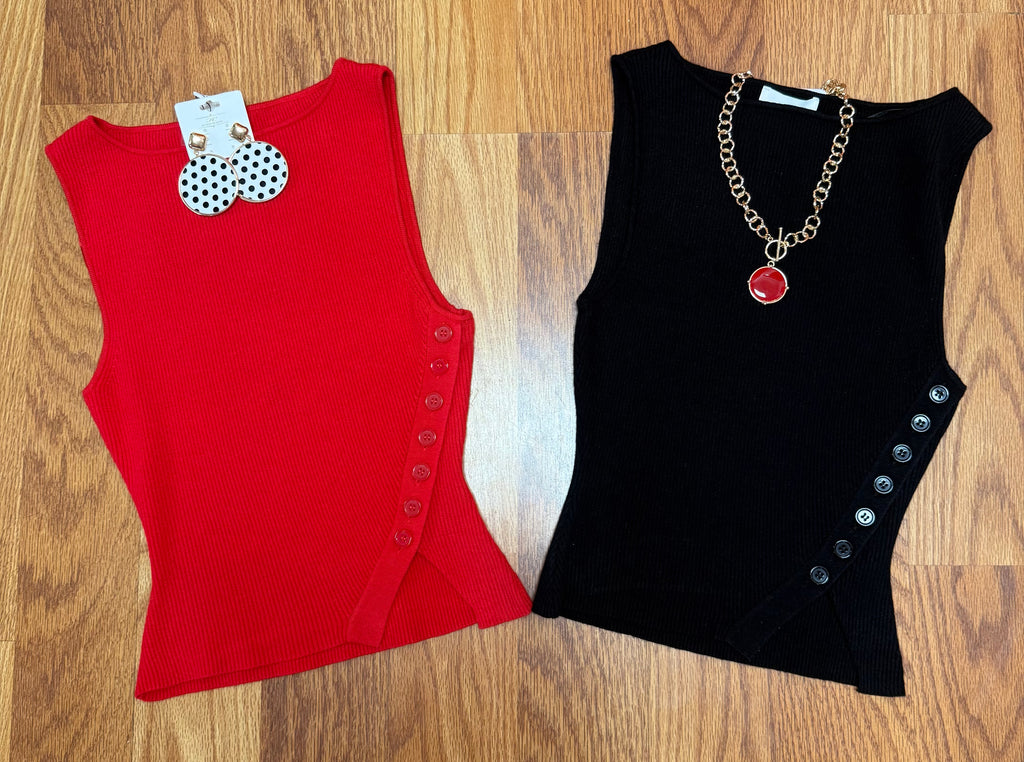 Boat Neck Button Down Sleeveless Top