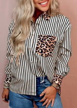 Black/Chic Contrast Leopard & Stripes Button Shirt