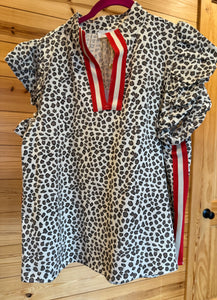 Leopard top/red trim