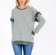 Green Contrast Ruffle Detail Stripe Top