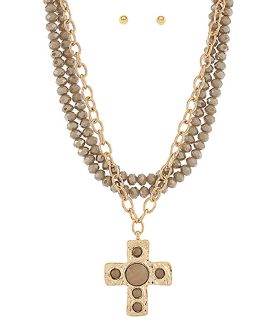 3 Layered Bead Cross Necklace Set
* Bead
* Metal
* Acrylic
* Lobster Clasp
* 16