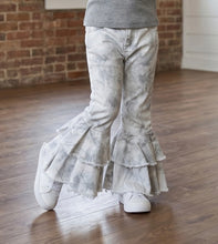 Kids white camo ruffle denim pants