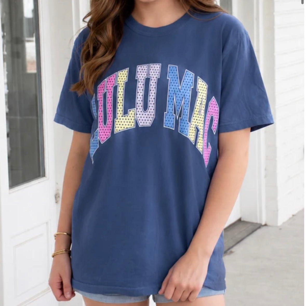 Lulu Mac multi color polka dot tee