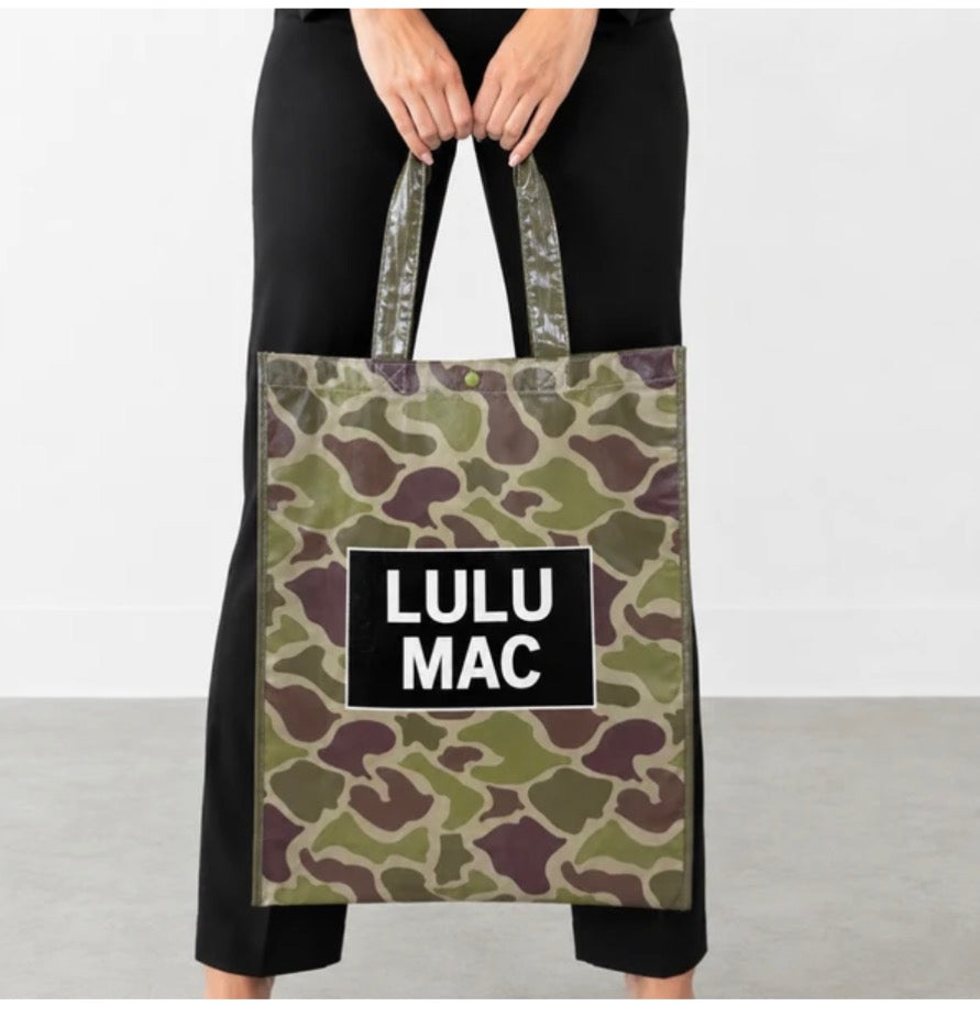 Lulu Mac camo reusable tote bag