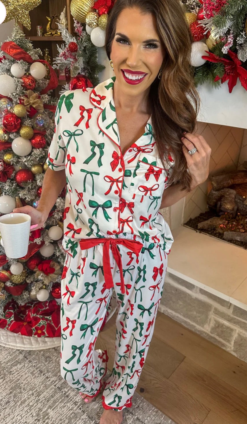 Midnight Bow Christmas Edition Ruffle Pajamas-‼️NO RETURN‼️