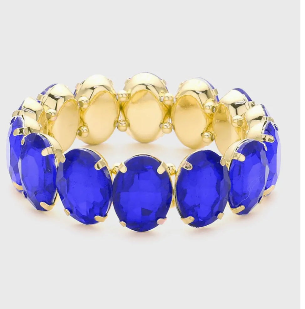 Blue Oval Stone Stretch Evening Bracelet