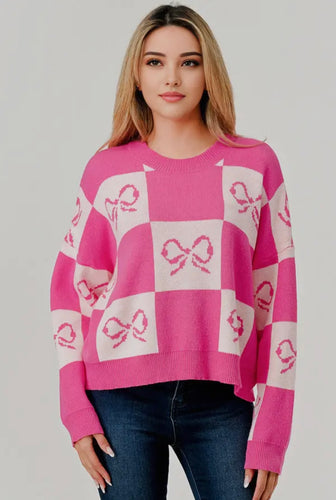 Checkered bow sweater