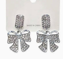 Rhinestone Pave Bow Drop Dangle Earrings