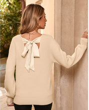 Beige Sleeve V Neck Knot Back Sweater-gorgeous