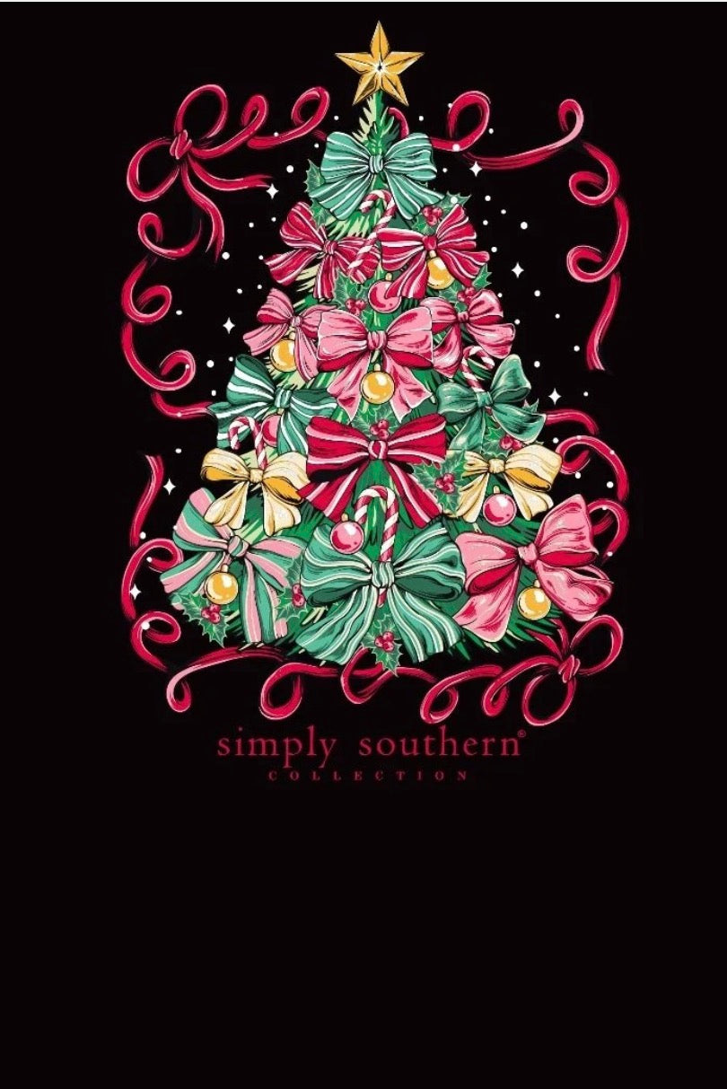 SIMPLY SOUTHERN WOMEN'S CHRISTMAS TREE LONG SLEEVE TEE-black
