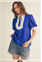 Tiny Polka Dot Contrast Accent Lovely Solid Top