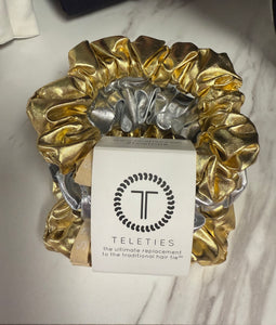 Large gold silver Teleties scrunchies