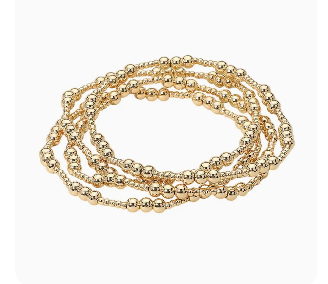 4pcs-metal ball beaded stretch multi layered bracelets