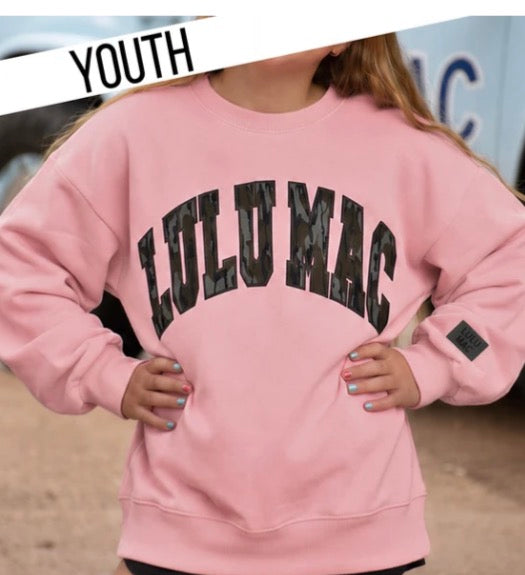 Lulu Mac youth light pink camo sweatshirt