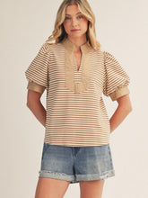 Taupe Solid Contrast Detail Stripe Top