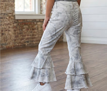 Kids white camo ruffle denim pants