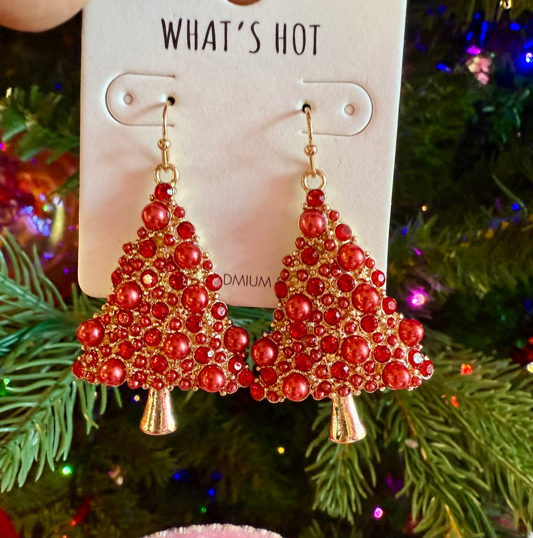 Red Christmas tree earrings